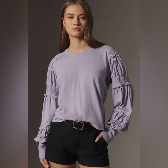 Pilcro Tops - Pilcro Crew-Neck Ruched & Smocked-Sleeve Lavender Top (Size XL)